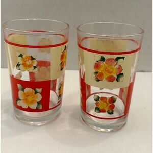 VTG MCM Floral Juice Drinking Glasses lot of 2 Made in Indonesia 4 inches tall